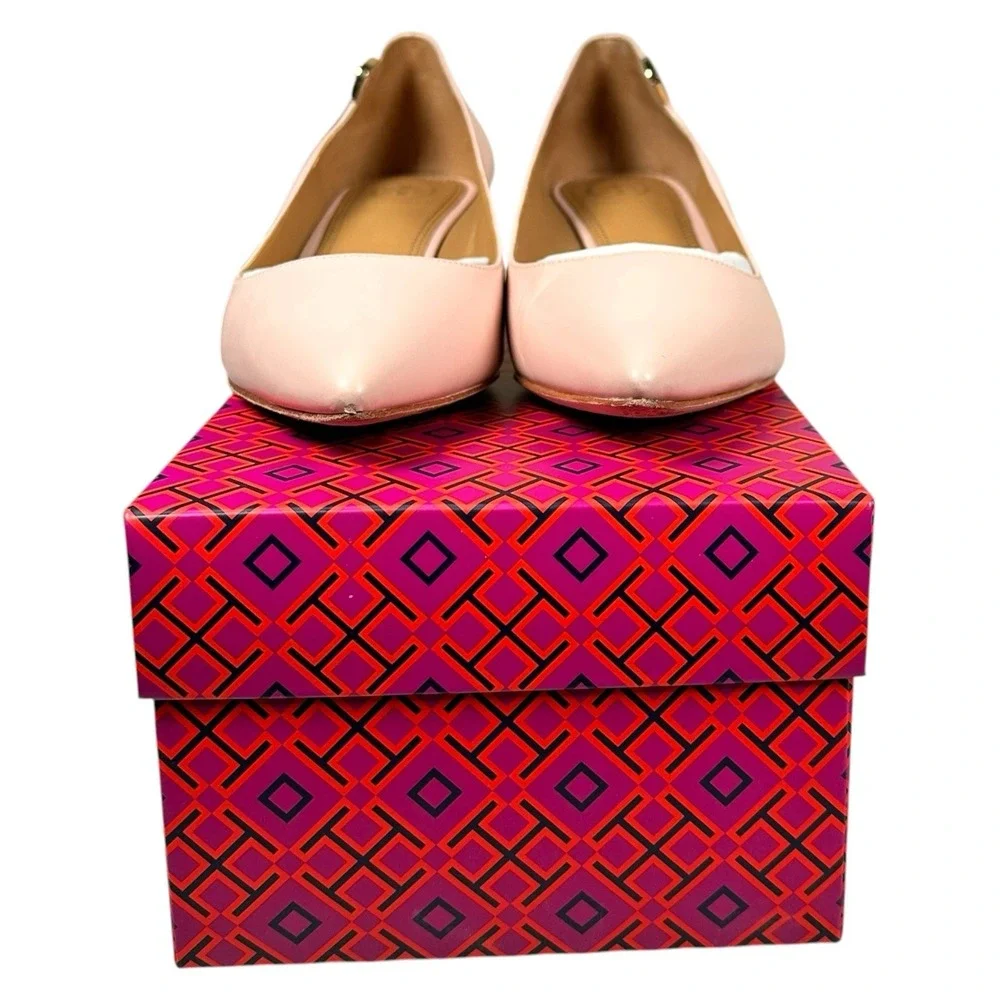 Tory Burch W 8.5 Elizabeth Kitten Pump Nude Blush Sea Shell Pink Pointed Leather